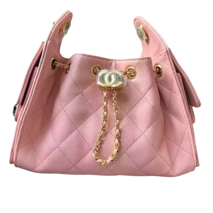 Chanel 25 Mini Hobo Handbag Light Pink Caviar Leather Gold Hardware