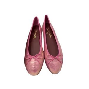Chanel Ballet 2026 Flats Pink Iridescent Croc embossed Cap Toe Ballerina Shoes 39 FR