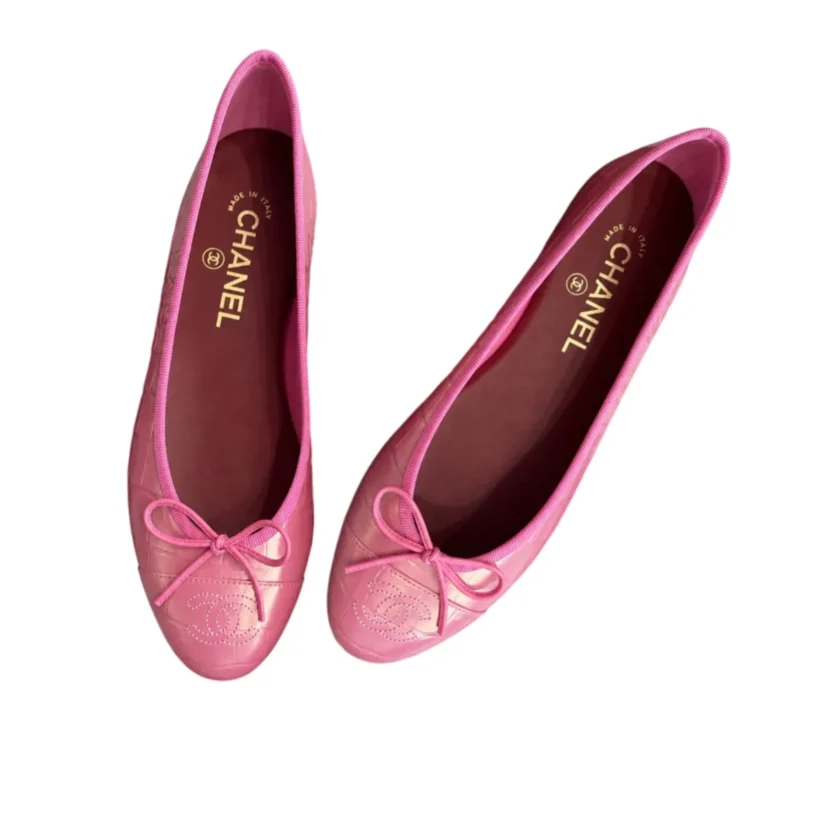 Chanel Ballet Flats 2026 Pink Iridescent Crocodile Embossed Leather 39 FR