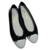 Chanel Black Patent Leather Ballet Flats White Cap Toe Size 38 FR