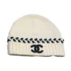 Chanel Cashmere Knit Beanie Hat White Black CC Logo
