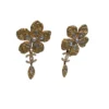 Chanel Clip on Floral Pendant Earrings Metal Glass Pearls Strass Gold