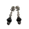 Chanel Crystal CC Pearl & Black Resin Ball Pendant Drop Earrings Silver ABI230
