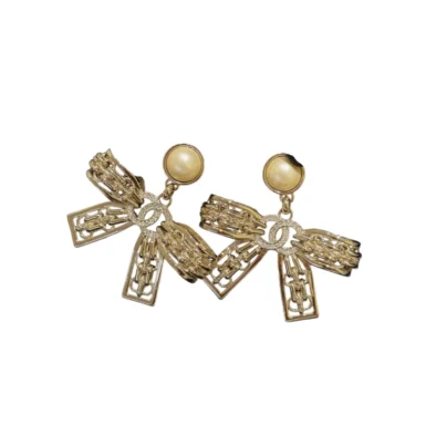 Chanel Crystal Pearl Ribbon Bow CC Drop Earrings Gold Metal Fall-Winter 2025/26