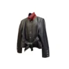 Chanel Fall Winter 2026 Black Lambskin Leather Jacket Burgundy Collar Size 38 FR