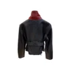 Chanel Fall Winter 2026 Black Lambskin Leather Jacket Burgundy Collar Size 38 FR front