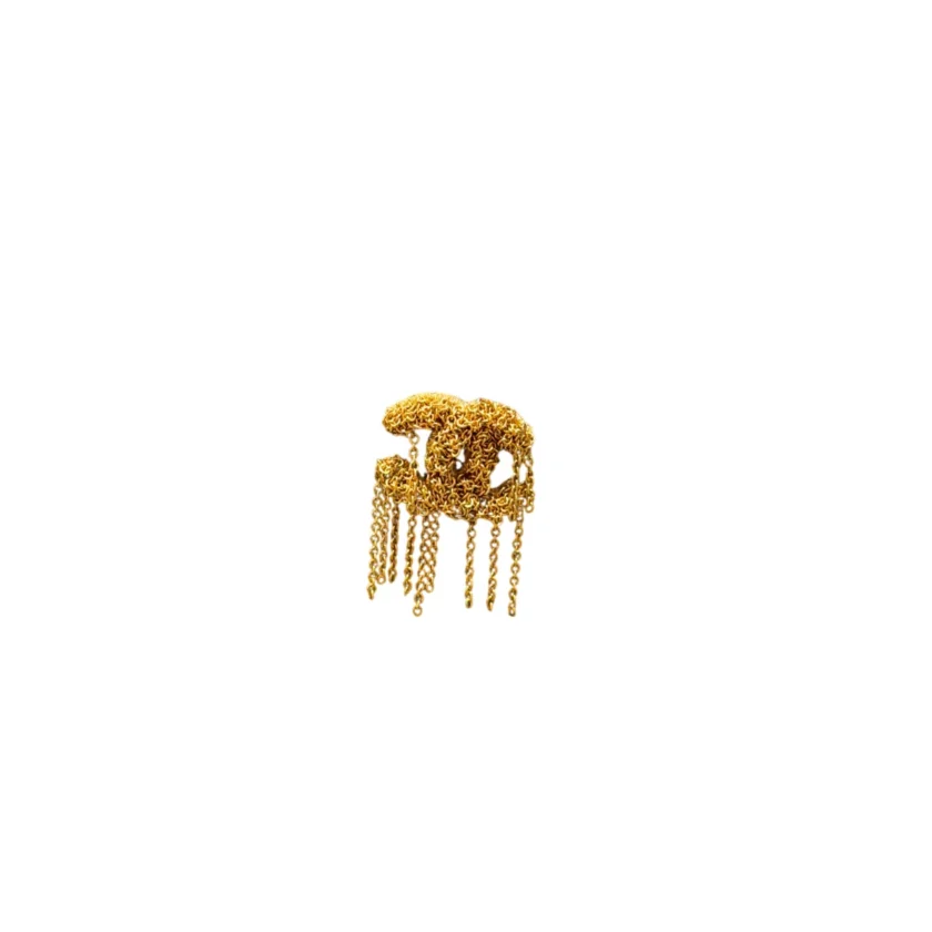 Chanel Interlocking CC Fringe Tassel Brooch Gold Tone Metal