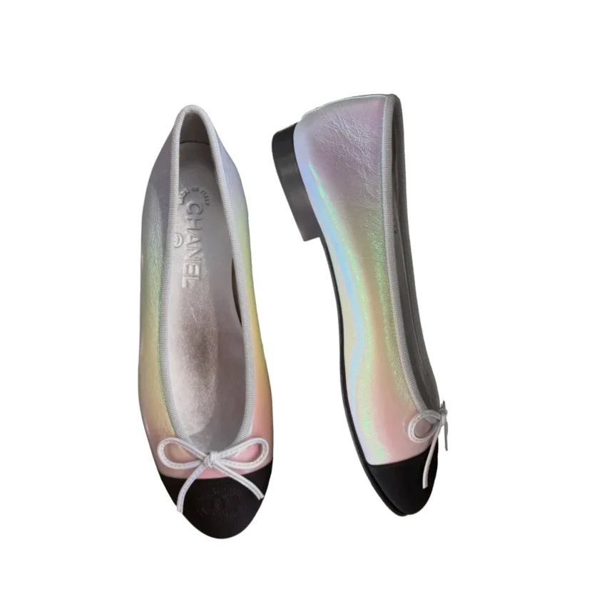 Chanel Iridescent Rainbow Lambskin Cap Toe Ballerina Ballet Flats FW26 Size 38 FR