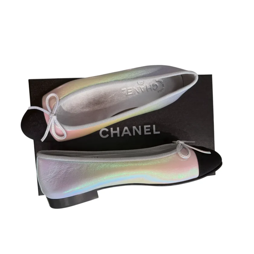 Chanel Iridescent Rainbow Lambskin Cap Toe Ballerina Ballet Flats FW26 Size 38FR