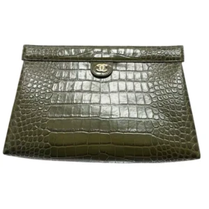 Chanel Large Clutch in Green Crocodile Embossed Calfskin FW2026