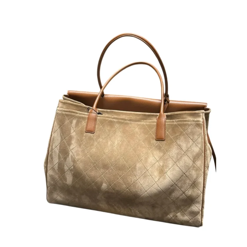Chanel Large Shopping Bag Suede Grained Calfskin Dark Beige Camel AS6289 back