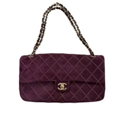 Chanel Maxi Flap Bag Burgundy Suede Gold Hardware