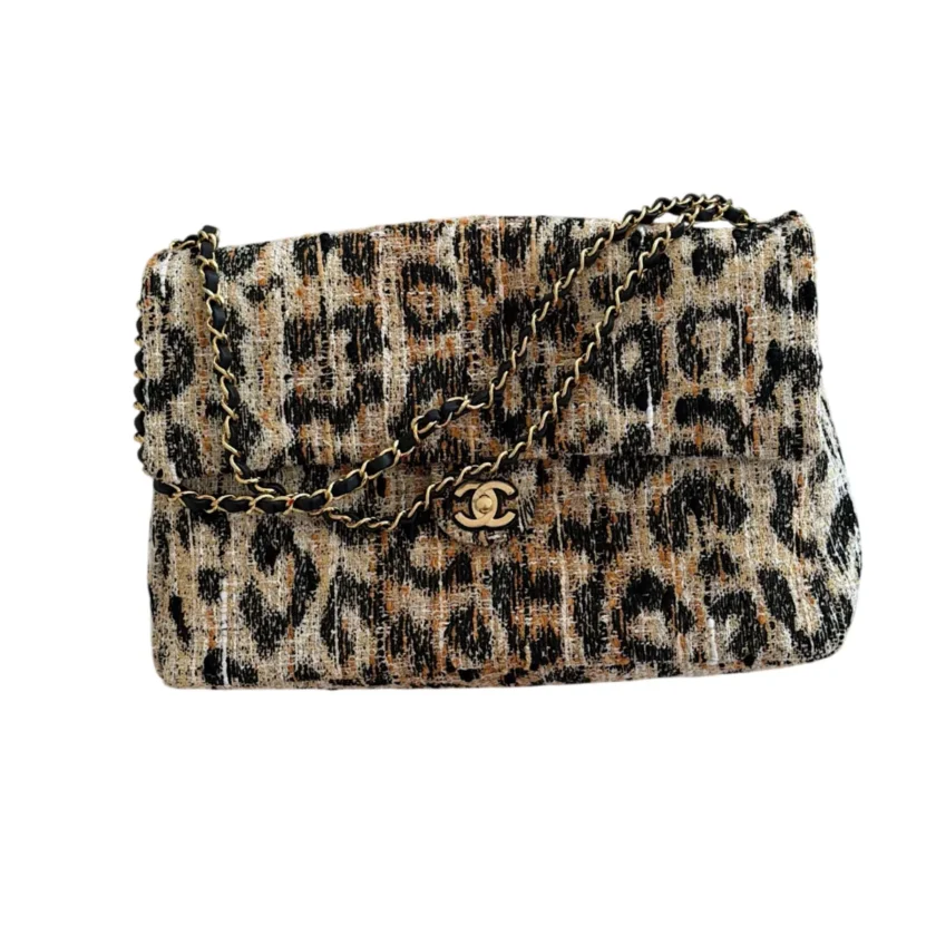 Chanel Maxi Flap Bag Leopard Print Tweed Brown Black Mixed Fibers 2026 Metiers D'Art