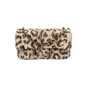 Chanel Maxi Flap Souplissimo Leopard Print Tweed Brown Black Mixed Fibers
