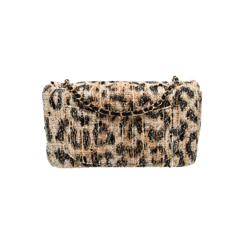 Chanel Maxi Flap Souplissimo Leopard Print Tweed Brown Black Mixed Fibers back