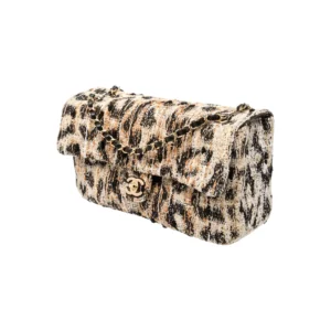 Chanel Maxi Flap Souplissimo Leopard Print Tweed Brown Black Mixed Fibers side