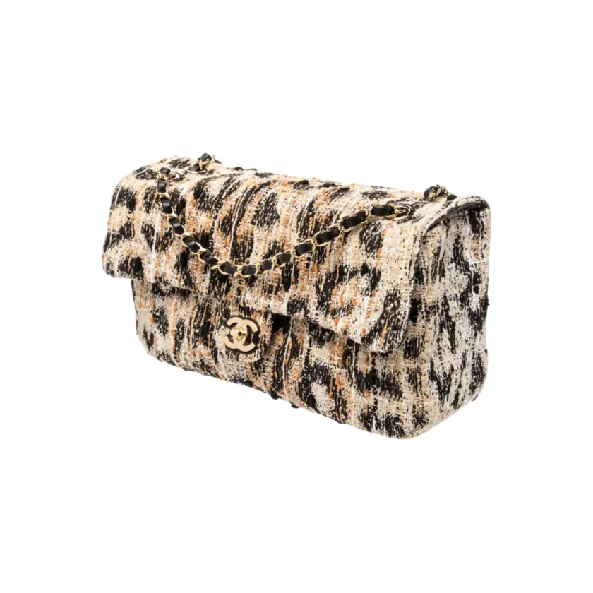 Chanel Maxi Flap Souplissimo Leopard Print Tweed Brown Black Mixed Fibers side