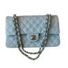 Chanel Medium Classic Flap Light Blue Caviar Leather Light Gold tone Hardware