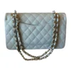 Chanel Medium Classic Flap Light Blue Caviar Leather Light Gold tone Hardware back
