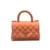 Chanel Mini Coco Handle Flap Bag Coral Pink Caviar Light Gold Hardware