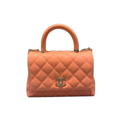 Chanel Mini Coco Handle Flap Bag Coral Pink Caviar Light Gold Hardware