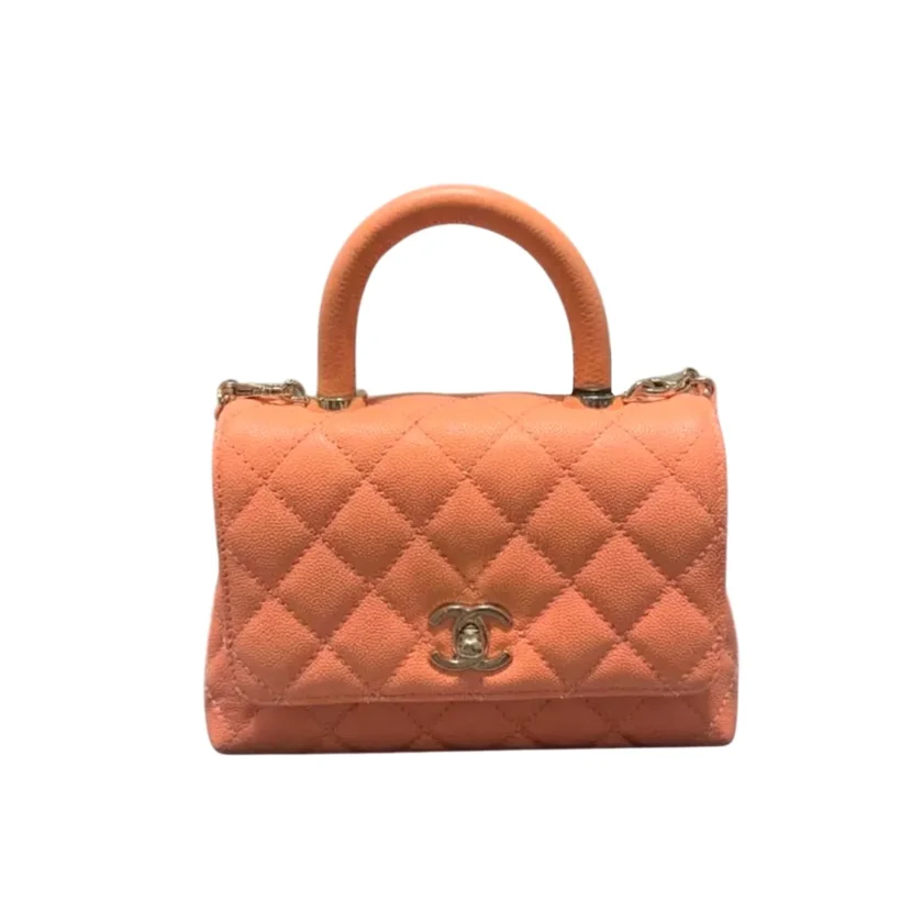 Chanel Mini Coco Handle Flap Bag Coral Pink Caviar Light Gold Hardware