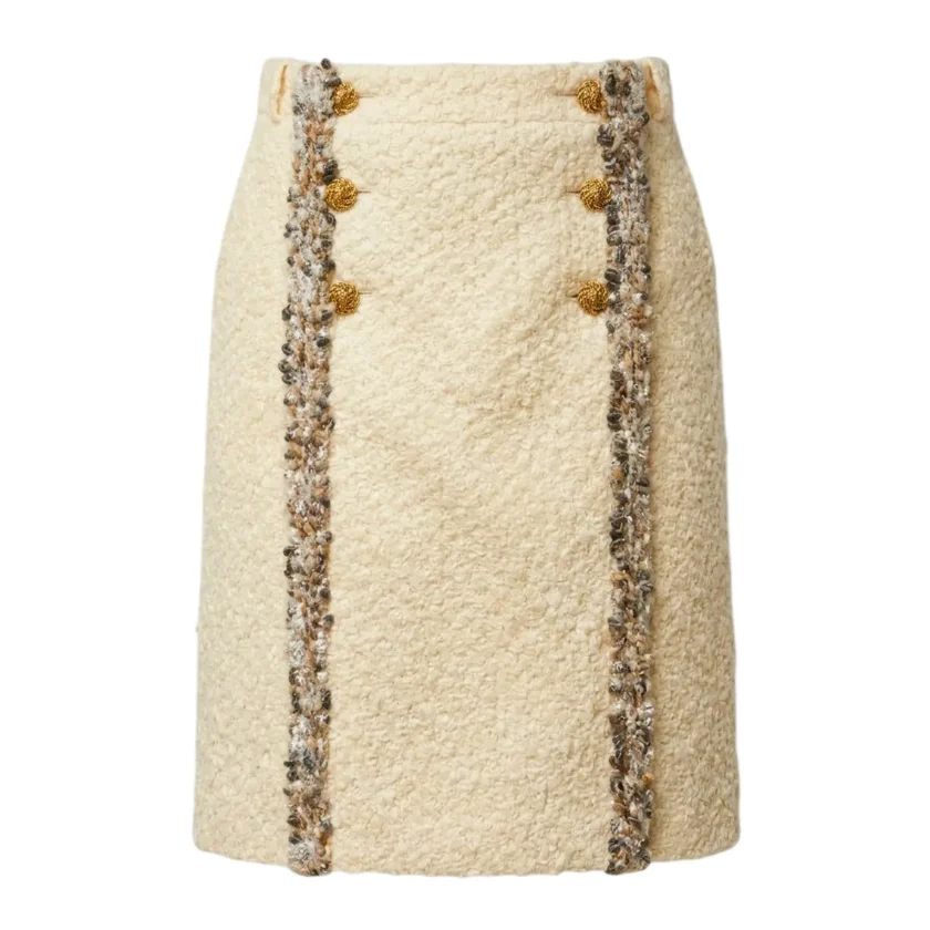 Chanel Off White Wool Skirt with Hand Embroidered Braiding and Jewelled Buttons