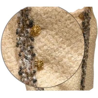 Chanel Off White Wool Skirt with Hand Embroidered Braiding and Jewelled Buttons detail