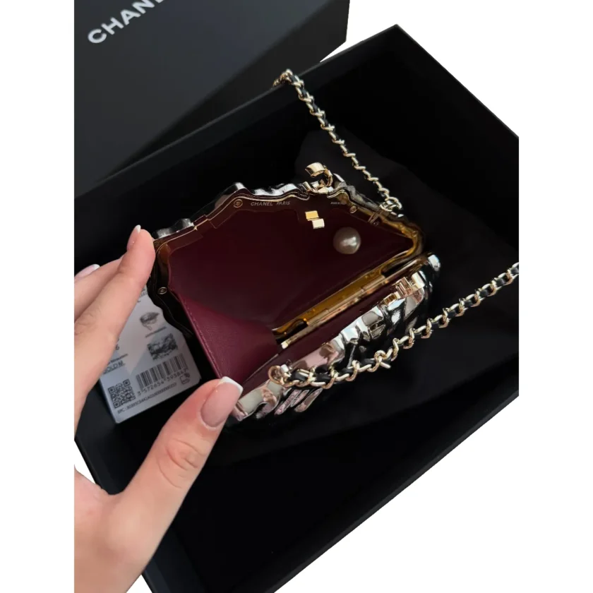 Chanel Oyster Minaudiere Silver Evening Bag Metiers D'Art 2026 interior