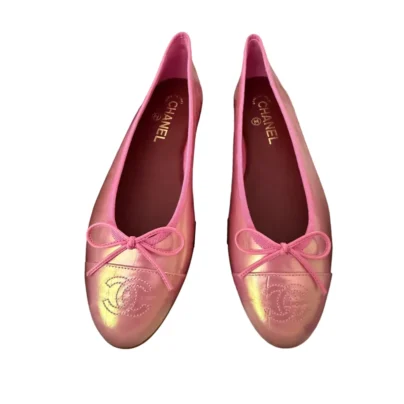 Chanel Pink Iridescent Crocodile Embossed Ballet Flats Ballerina Size 40 FR