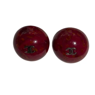 Chanel Stud Earrings Silver CC Dark Red Resin Dome Métiers d'Art 2026