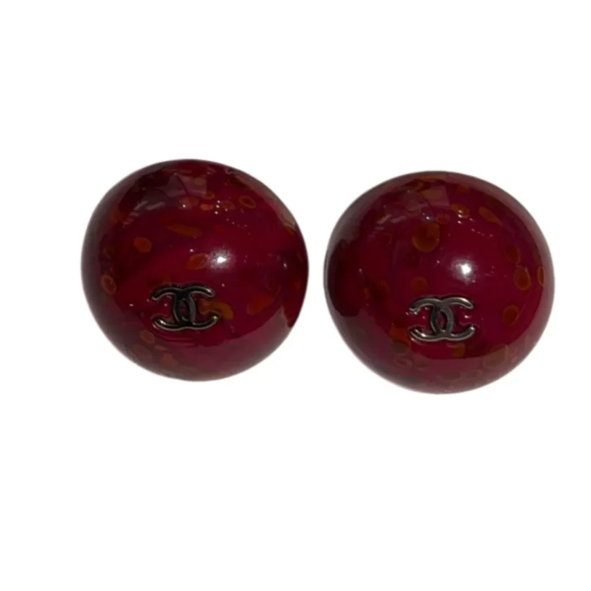 Chanel Stud Earrings Silver CC Dark Red Resin Dome Métiers d'Art 2026