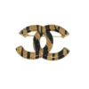 Chanel Zebra Pattern CC Crystal Brooch Black and Gold