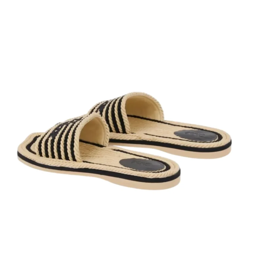 Chloé Sand Slide Sandals Black and White Recycled Hand Braided Cord
