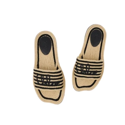 Chloé Sand Slide Sandals in Black and White Recycled Hand-Braided Cord