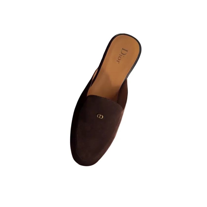 Christian Dior Antibes Mules Brown Suede Calfskin Leather