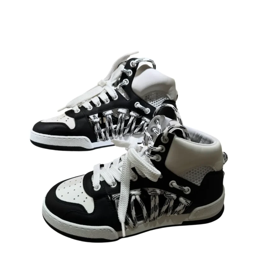 Christian Dior Women's High Top Sneakers Black White Mesh Cutout Calfskin