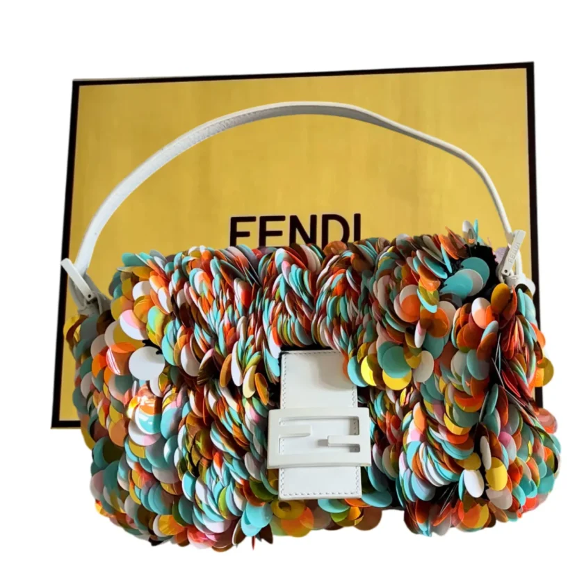 Fendi Baguette Sequin Maxi Multicoloured Paillettes White