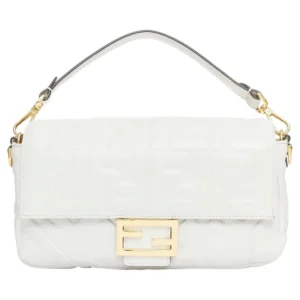 Fendi Medium Baguette FF embossed white nappa shoulder bag