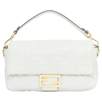 Fendi Medium Baguette FF embossed white nappa shoulder bag