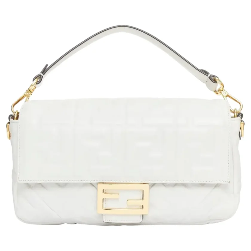 Fendi Medium Baguette FF embossed white nappa shoulder bag