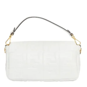 Fendi Medium Baguette FF embossed white nappa shoulder bag back