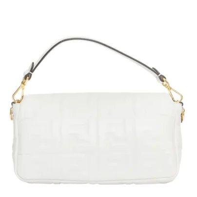 Fendi Medium Baguette FF embossed white nappa shoulder bag back