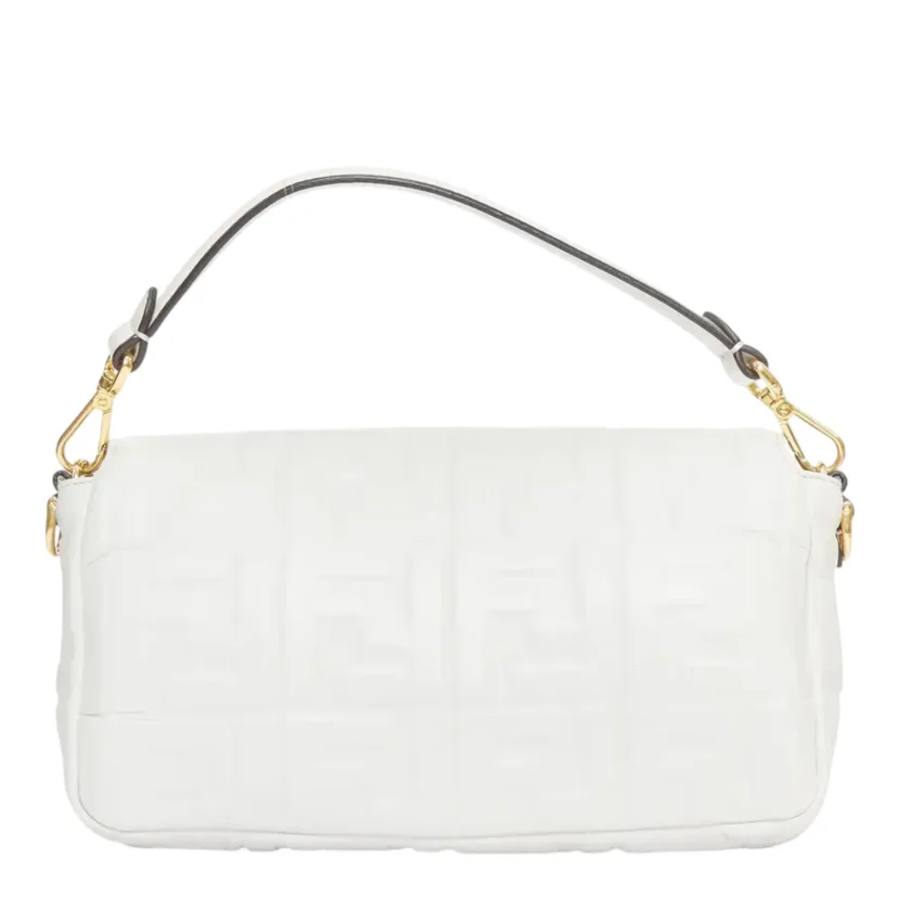 Fendi Medium Baguette FF embossed white nappa shoulder bag back