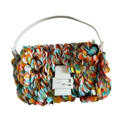 Fendi Sequin Maxi Multicoloured Paillettes Baguette White