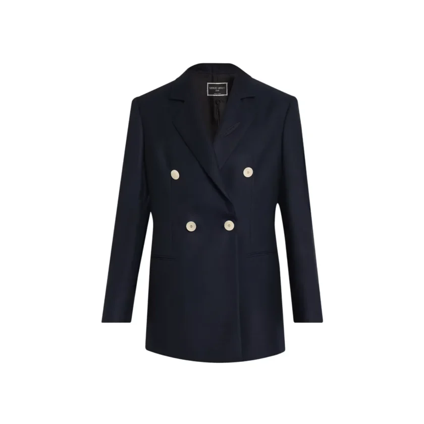 Giorgio Armani Blue Flanella Cashmere Double Breasted Women's Blazer