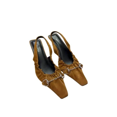 Gucci Vittoria Horsebit Suede Slingback Pumps Spiced Brown Chestnut Size 37 FR