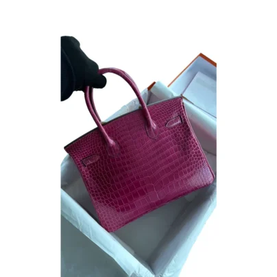 Hermes Birkin 30 Porosus Crocodile Rose Schéhérazade Palladium Hardware back