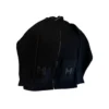 Hermes Black Ribbed Wool Knit Zip Jacket with Leather H Pockets front