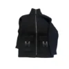 Hermes Black Wool Zip Jacket Leather H Pockets Size FR36